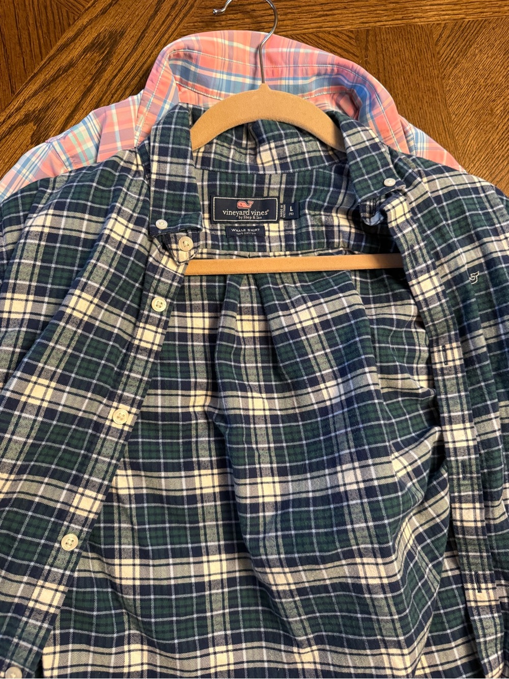 Vineyard Vines Green Navy and White Plaid Button-Down Shirt